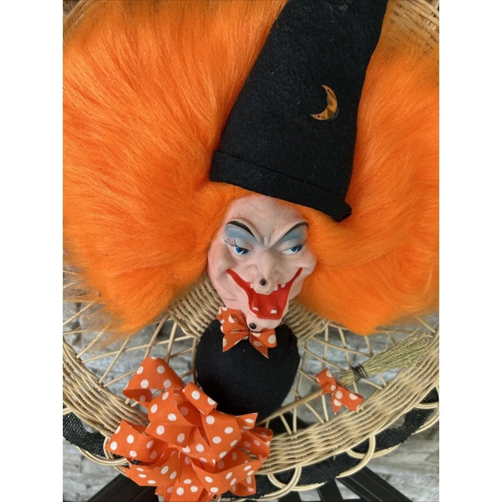 Vintage 16 Inch Handmade Witch Face Halloween Wreath
